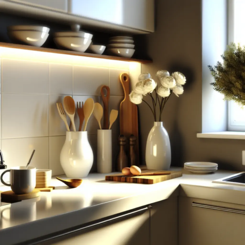 Nowoczesna, uporządkowana kuchnia z niezbędnymi akcesoriami Homevixor
